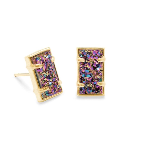 Paola Gold Stud Earrings In Multicolor Drusy - Picture 1 of 9
